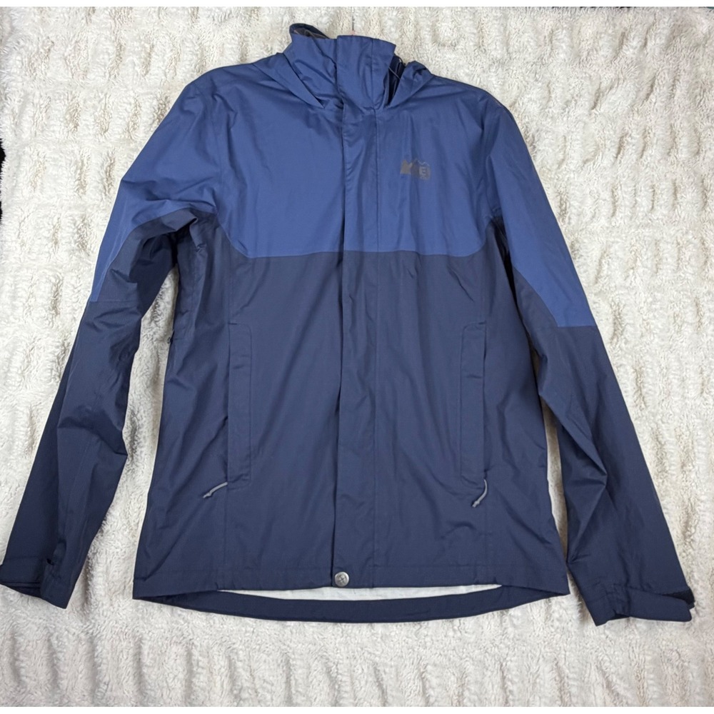REI Co-op Rainier Rain Jacket Mens Small Blue Colorblock Peak 2.5L Waterproof